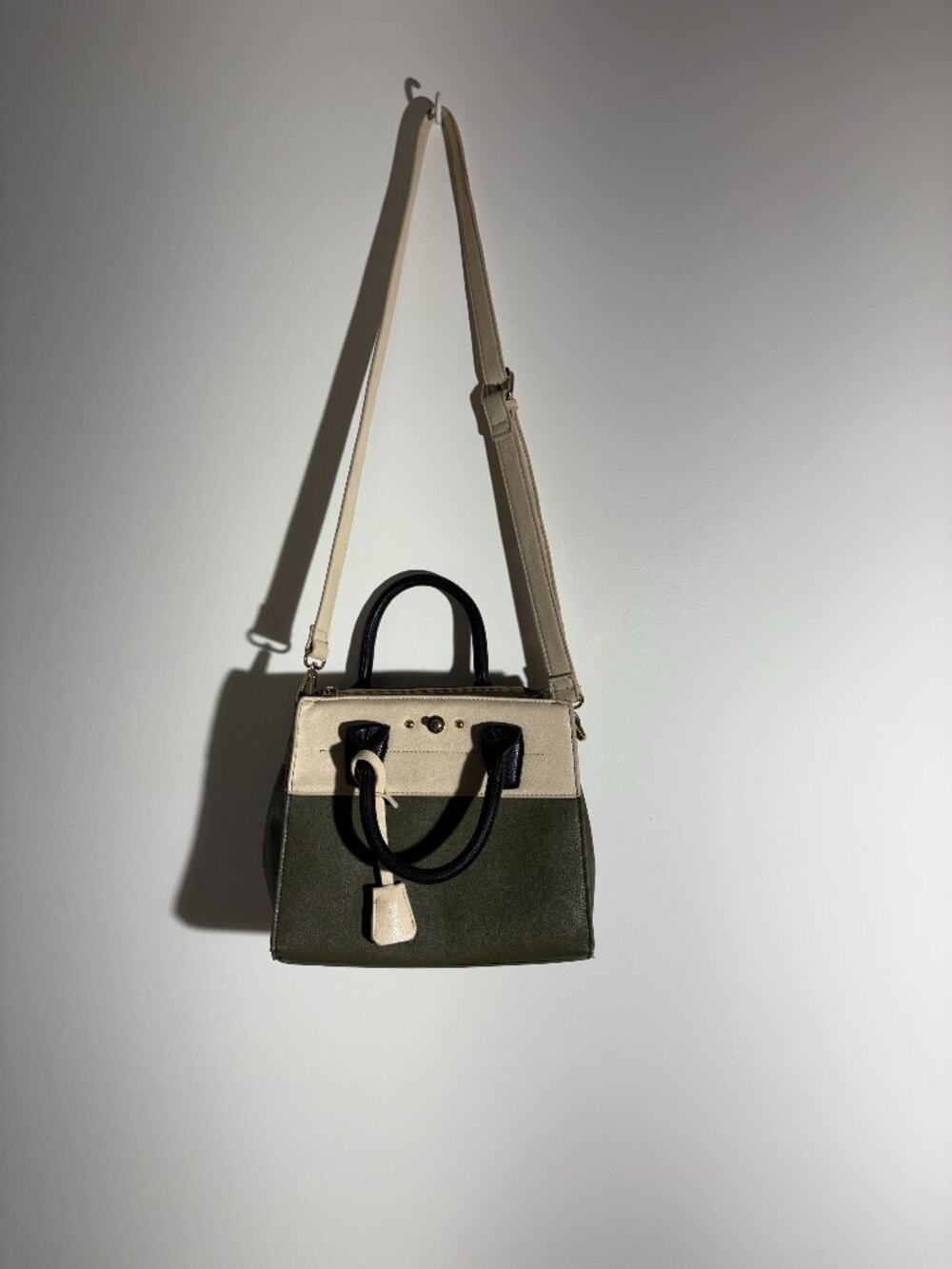 Charming Charlie Olive Green and Cream Satchel Crossbody Bag